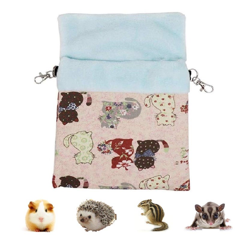 Litewoo Sugar Gliders Sleeping Pouch Bag Small Pet Cotton Hanging Warm Comfortable Nest Bed for Small Animals Squirrels Marmosets Rats Hamster (LARGR,Pink Cat) - Image 1